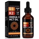 Daiasns Vitamin D3 5000 UI & K2 (MK-7) 120 mcg 60ml gotas con MCT Oil Omega 3, Vitamina Líquida D3 &amp; K2 Suplementos - 2 Meses Suministro -Apoyos Huesos, Dientes, Mood &amp; Sistema Inmunitario, Calcio Absorción