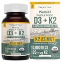Planta orgánica D3 + K2 tención 10000 IU D3 + 120 mcg K2 como All-Trans MK7 de MenaQ7® - 100% Whole Food, Raw &amp; Vegan ← Enhanced Digestion with Prebiotic & Superfood Complex – D3 from Organic Algae (60 Count)