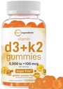 Micro Ingredientes Vitamina D3 K2 Gummies, 120 Conteo Silencioso 5,000 UI Vitamina D + 100 mcg K2 MK-7 ← Bone, Inmune &amp; Heart Health Suplementos* ← Sugar Free Golden Passion Fruit Flavor ← Non-GMO, Gluten Free