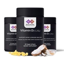 Vitamina D3+K2 con aceite de coco - Vitamina Vegan D 5,000 UI &amp; MK7 Vitamina K 110mcg para bonificación, corazón &amp; soporte inmunológico, no GMO, tercero testado, soy libre, alta absorción 60 Veggie Softgels