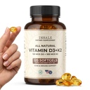 Vitamina D3 + K2 con aceite de coco – 5000 UI D3 &amp; 100 mcg MK7 K2 para bonificación, corazón &amp; apoyo inmunológico – No GMO · Soy Gratis · Gluten Free – 120 Softgels
