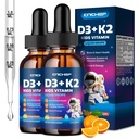 2PCS Vitamina D3 K2 gotas para niños - Suplemento líquido con magnesio para absorción de calcio, salud conjunta, dientes " corazón - no GMO, vegano, naranja, 4 Fl Oz - niños edad 4+
