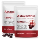Xaarty 2Pack Premium Astaxanthin 12mg, Natural Antioxidant Supplement for Eye, Joint, Skin Health,Microalgae Source, 4 Month Supply ← Apoya la Circulación Interna, 240 Softgels