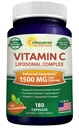 ASquared Nutrition Vitamin C Liposomal Complex - 1500mg Suplemento - 180 Capsules - Alta Absorción VIT C Ascorbic Acid Pills - Supports Immune System & Collagen Health - 90 Servings