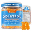 Cod Liver Oil Gummies 1000mg for Kids &amp; Adults - w/Omega 3 (EPA & DHA), Vitaminas A, D3 &amp; K2 - Cod Liver Oil Omega 3 Gummies for Immune, Brain &amp; Cognitive Support, SugarFree, Orange Flavor, 120Cts