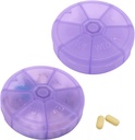 Organizador semanal portátil de píldoras de 7 días Contenedor, Caja de carga redonda Viajar Friendly, Caja de recordatorio semanal, Vitamina libre de BPA, Suplemento, Aceite de pescado, Planificador de medicamentos (Purple)