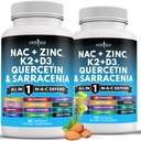NEW AGE NAC Suplemento N-Acetyl Cysteine- con Vitamin D3, K2, Zinc, Quercetin, Triphala, Sarracenia Purpurea, Elderberry, Holy Basil, Bee Propolis, Bromelain, L-Lysine - 120 Conde