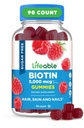 Lifeable Sugar Free Biotin Gummies ← 5000mcg Vitamina B7 TENIDO Gran Tasting Biotin Suplemento Silencio para el Crecimiento del Pelo, la Esquía y la Salud del Nail Silencioso para Mujeres, Hombres, Adultos