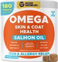 Omega 3 Aceite de pescado para perros (180 Ct) - Piel &amp; Coat Chews - Alivio de la piel seco y picante + Alivio de la alergia - Shiny Coats - EPA adultoDHA Fatty Acids - Natural Salmon Oil Chews Promotes Heart, Hip &amp; Joint Support