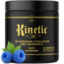 Ambrosia Kinetic Organic Preworkout, Mushroom Enhanced Natural Pre Workout Suplemento, Nootropic Superfood Powder for Energy (Blue Raspberry)