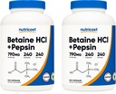 Nutricost Betaine HCl + Pepsin 790mg, 240 cápsulas, 2 botellas (480 cápsulas)