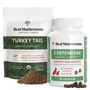 Real Mushrooms Turquía Tail Powder for Humans (45 Servings) " Turquía Tail for Pets (90ct) - Powder " Capsules Bundle for Immune Support - Vegan, Non-GMO, Grain-Free, Gluten-Free