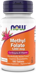 Ahora Suplementos, Folato de Metil 1.000 mcg, Folato Metabólicamente Activo*, Co-Enzima B Vitamina, 180 Tabletas