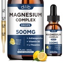 Suplemento de Magnesio Glycinate Líquido, Complejo de Magnesio Triple con Citrato, Malate 500mg Ashwagandha, L-Theanine, Vitamina B6 para el sueño, calma, alivio de estrés, hueso, musculo, mood - sabor limón