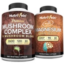 Nutrivein Premium 120 Cap Mushroom Complex 2600mg &amp; 90 Cap Magnesium 2207mg Bundle - 11 Mushrooms - Lions Mane, Chaga, Reishi, Cordyceps, &amp; Más - Immune &amp; Brain Function Plus Memory & Focus