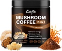 Catfit Cafetera de novios Powder, 10 Mushroom Blend Suplementos con Mane de León, Chaga, Cordyceps, L-Theanine for Energy, Focus, Cognitive and Immunity, 50 Serving