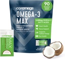 Coromega MAX 2400mg Omega-3 Fish Oil + Vitamina D Squeeze Packets, Wild-Caught, No Fishy Taste - 3X Better Absorption Than Softgels, Supports Brain & Heart Health (90 Servings, Coconut Bliss)