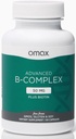 Omax3 Complejo avanzado de vitamina B 50MG con Biotina  durable Fuerte " Pelo brillante, uñas de piel, estrés de apoyo, inmunidad, metabolismo energético, 90 cápsulas