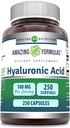 Fórmulas asombrosas Ácido hialurónico 100mg 250 cápsulas Suplemento No TENIDO Gluten Libre Silencio Made in USA