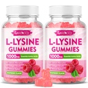 2 Pack L-Lysine 1000mg Gummies, Lysine Supplement for Adults &amp; Kids, Essential Amino Acid for Lips & Oral Health, Boost Immune & Collagen & Calcium, Sugar-Free, Raspberry Flavor, 120 Cuenta
