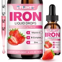 Suplemento de Hierro Líquido para Mujer Hombres &amp; Niños gotas de hierro multivitamina con folato, vitamina C, B6, B12, zinc para la anemia, deficiencia de hierro, constructor de sangre, energía - sabor a fresa natural, Vegan 2 Fl Oz