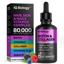 Biotina líquida para el crecimiento del cabello, piel & uñas - 80,000 mcg gotas de vitaminas para el cabello - Extra fuerza Biotina 5000mcg, Collagen, queratina con ácido hialurónico - Suplemento multivitamina para hombres de mujeres - 2 fl oz