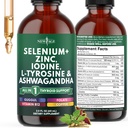 Tiroid Support Drops - Selenium, Zinc, Iodine, L Tyrosine, Ashwagandha, Turmeric, Schisandra Guggu, Cayenne, Basil - Suplemento líquido Folate Copper Alcohol -Free, Vegan, Non-GMO – 2 oz