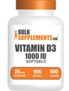 BulkSupplements.com Vitamina D3 1000IU Softgels - Cholecalciferol, D3 Suplemento, Vitamina D 1000 UI - 1 Vitamina D3 Softgel (25mcg de vitamina D) por Serving, 500 Conde (Pack of 1)