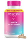 Pink Stork Organic Vitex – 1000 mg Chaste Tree Berry – Plant-Based Support for Perimenopause " Hormonal Harmony – Ayuda a mantener la regularidad del ciclo " Healthy Progesterone Balance – 60 cápsulas Vegan
