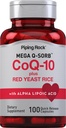 Piping Rock CoQ10 con Rice de levadura roja Silencio 100 cápsulas Silencio con Ácido Lipoico alfa Silencioso no GMO, Gluten Suplemento gratuito