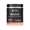RAW Synergies BCAA Powder – Vegan 2:1 Aminoácidos con L-Glutamina – recuperación muscular, resistencia y soporte de hidratación – Anillos de durazno de durazno, 30 Servimientos