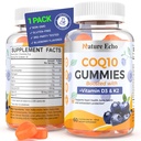 Natural Echo® CoQ10 Gummies 100mg, CoQ10 Suplemento con vitamina D3 & K2, Coenzyme Q10 Suplemento Blueberry Flavor, Azúcar Libre, Salud del Corazón, Soporte de Huesos & Antioxidante, Vegano, No GMO 60 Gummies