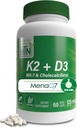 Health Thru Nutrition K2 + D3 Complex ← K2 100mcg como MenaQ7 Menaquinone 7 MK7 &amp; D3 1,000iu ← 3rd Party Tested ← Non-GMO (Pack of 60)