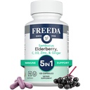 FREEDA Sambucus Elderberry with Vitamin C, Zinc, Vitamin D3 & Ginger - 5 in 1 Herbal Antioxidant Immune Support Supplement for Women &amp; Men - Gluten Free Adult Elderberry Capsules, USA Made (120 Count)