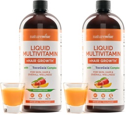 NatureWise Liquid Multivitamin Hair Growth for Women & Men + Tocogaia® for Hair Growth & Skin Elasticity Support + Biotin, Vitamin D, E, B - Sugar Free, Vegan - 30 fl oz[30 Servings], (Pack of 2)