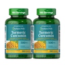 Curcumina de Turmeric Pride de Puritan 500mg, Standarized a 95% Cucuminoides, Suplemento dietético herbal para la salud antioxidante, 180 cápsulas de liberación de Radpid, paquete de 2