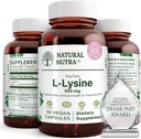 Natural Nutra L Lysine HCl, promueve la salud y el crecimiento de los huesos, ayuda la salud de la piel, mejora la absorción de vitamina C, ayuda a construir el colágeno, mejora la absorción de calcio, no GMO, Vegan, 500 mg, 50 cápsulas.