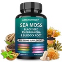 Sea Moss Advanced - Sea Moss 3000mg Black Seed Oil 2000mg Ashwagandha 1000MG Bladderwrack 1000mg Burdock 1000mg &amp; Vitamina C Vitamina D3 Para Skin Hair Supplements latitudMan &amp; Women durable 30 Days Supply Capsules