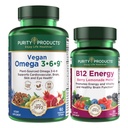 Purity Products Bundle - Vegan Omega 3-6-9 + B-12 Energy Melt Omega 3-6-9 (“5 en 1” Plant-Based Omega 3 6 9 Complejo de ácidos grasos esenciales) - B12 Berry Melt (Methylcobalamin B12 + B6 + D3 + Más)