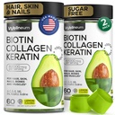 Biotina y Collagen Peptide Gummies for Hair Growth, Skin and Nails 120 Pcs (2 Pack) - 82000 Mcg - Biotin Chewables con Keratin Max Strength - Beauty Gummies for Women and Men - Sugar Free, Non-GMO