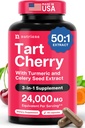 3 in 1 Tart Cherry Extract Capsules with Turmeric " Celery Seed for Feet " Joint Support Uric Acid Flush Cleanse " Purge Pills, 60 Veggie Capsules Manufactured in USA