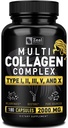 Multi Collagen Peptides Pills (Types I,II,III,V,X) Grass Fed Collagen Pills (180 cápsulas) - Hydrolysate Collagen Protein Blend for Hair, Skin, Nails, and Joint Support - Collagen Pills for Women