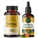 HerBAMAMA Red Sage and Turmeric Kit - Bundle of 1200 mg Red Sage Dan Shen Capsules " Turmeric Curcumin Drops 2 fl oz - Vegan, Non-GMO, Sugar " Alcohol-Free - 2 Pack