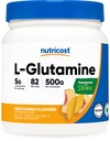 Nutricost L-Glutamine Powder endulzado con Stevia (500 gramos, Peach Mango) - Suplemento para Gut Support, 5 gramos de L-Glutamine Per Serving - Gluten Free, Non-GMO