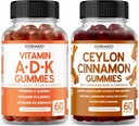 ADK Gummies Vitamina D3 K2 (60 Gummies) - Suplemento con D & K - 10 Vegan Suplemento - Ceylon Cinnamon (60 cápsulas) Digestión general Wellness Support - Ceylon Suplementos - Vegan &amp; Made in USA