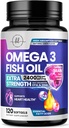 Omega 3 suplementos de aceite de pescado 2400mg - triple fuerza Omega 3 ácidos grasos, corazón natural salud cerebral &amp; soporte conjunto - ácidos grasos con EPA &amp; DHA - suplemento de aceite de pescado salvaje - 120 Softgels