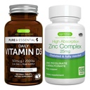 Vitamina D3 + Complejo Zinc Bundle Vegetariano, 365 2000iu Vitamina D3 Tabletas + 25 mg Picolinato Zinc Chelated & Bisglycinate with Copper, por Igennus