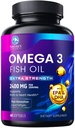 Omega 3 Petróleo de Pesca 2400 mg Suplemento, Fuente sostenible, Triple Fuerza Omega-3 Suplemento Softgels, Apoyo a la Salud del Cerebro, EPA & DHA Fish Oil Fatty Acids Suplementos, Gluten & GMO Gratis, 60 Softgels