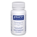Encapsulaciones puras Synergy K - with Vitamin K1, K2 & D3 - Supports Bones, Blood Vessels, Vascular Elasticity & Calcium Utilization* - Incluye Cholecalciferol - Gluten Free " Non-GMO - 60 cápsulas