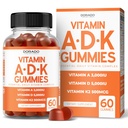 ADK Gummies Vitamina D3 K2 (60 Sugar Free Gummies) Vitamina D3 K2 10000iu/ 5000iu - Suplemento con D & K - 10 Vegan Suplemento - Delicious Raspberry Flavor - Non GMO &amp; USA Made - 60 Con